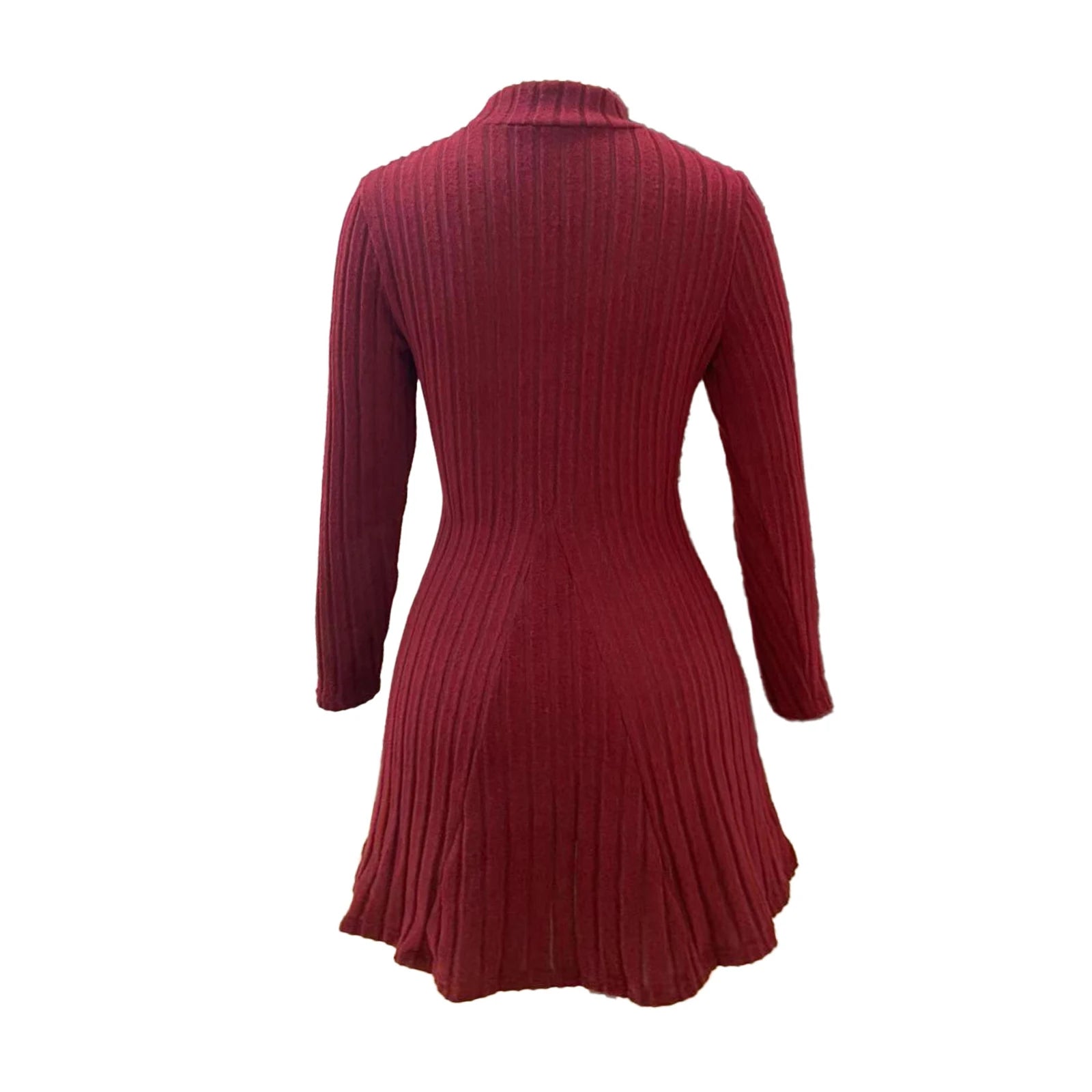 Women's Dresses Fall Winter Simple Solid Color Long Sleeve Mock Neck A Line High Waisted Flare Hem Casual Short Dresses 2025