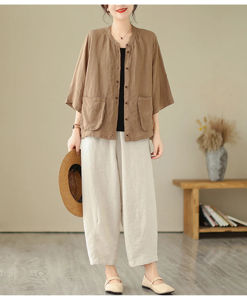 Woman Top Single-Breasted Loose Shirts & Blouses for Women Pocket Cheap Tops Female