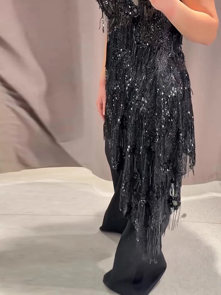 Women's Dresses Female Clothing Evening Dress Sleeveless Sequin Dress Sexy Mini Dresses Fringe Hem Gown Trendy Party Clothes