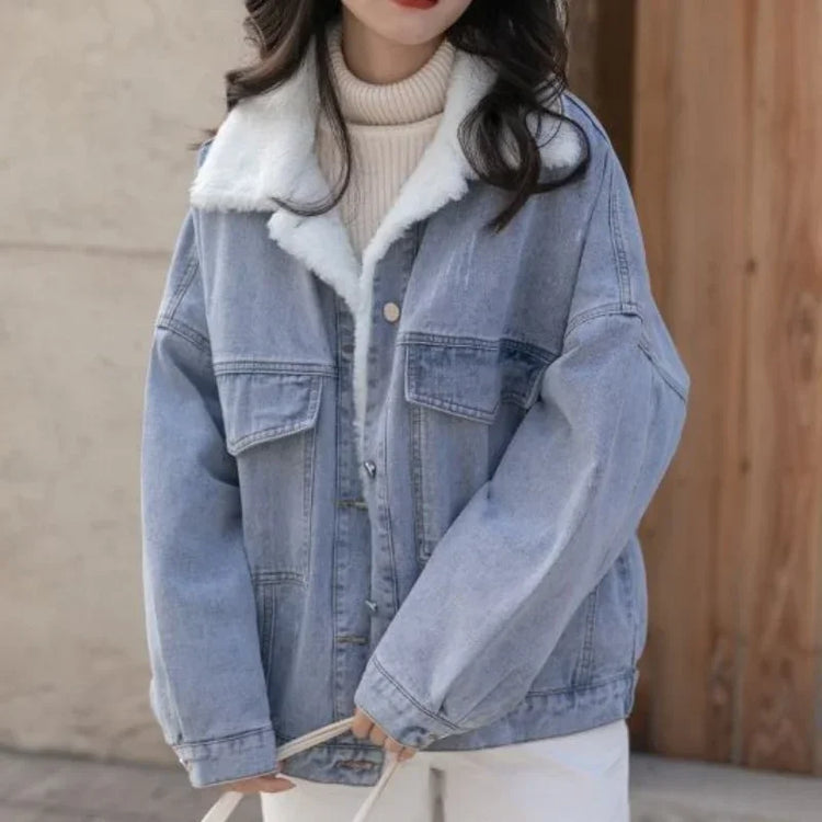 Outerwear Wool Inside Plain Warm Blue Denim