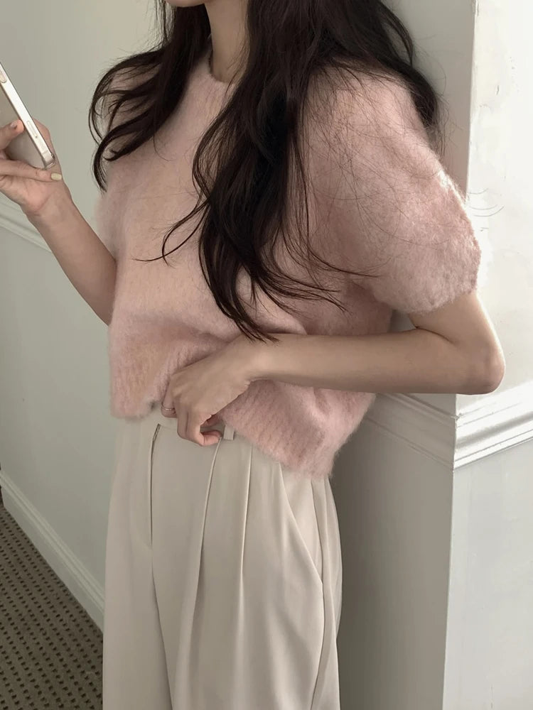 Women's Soft round Ne ort Sve Knitwear Autumn Winter Outerwear Premium Innerwear ort Knitted irt Base Fur Top