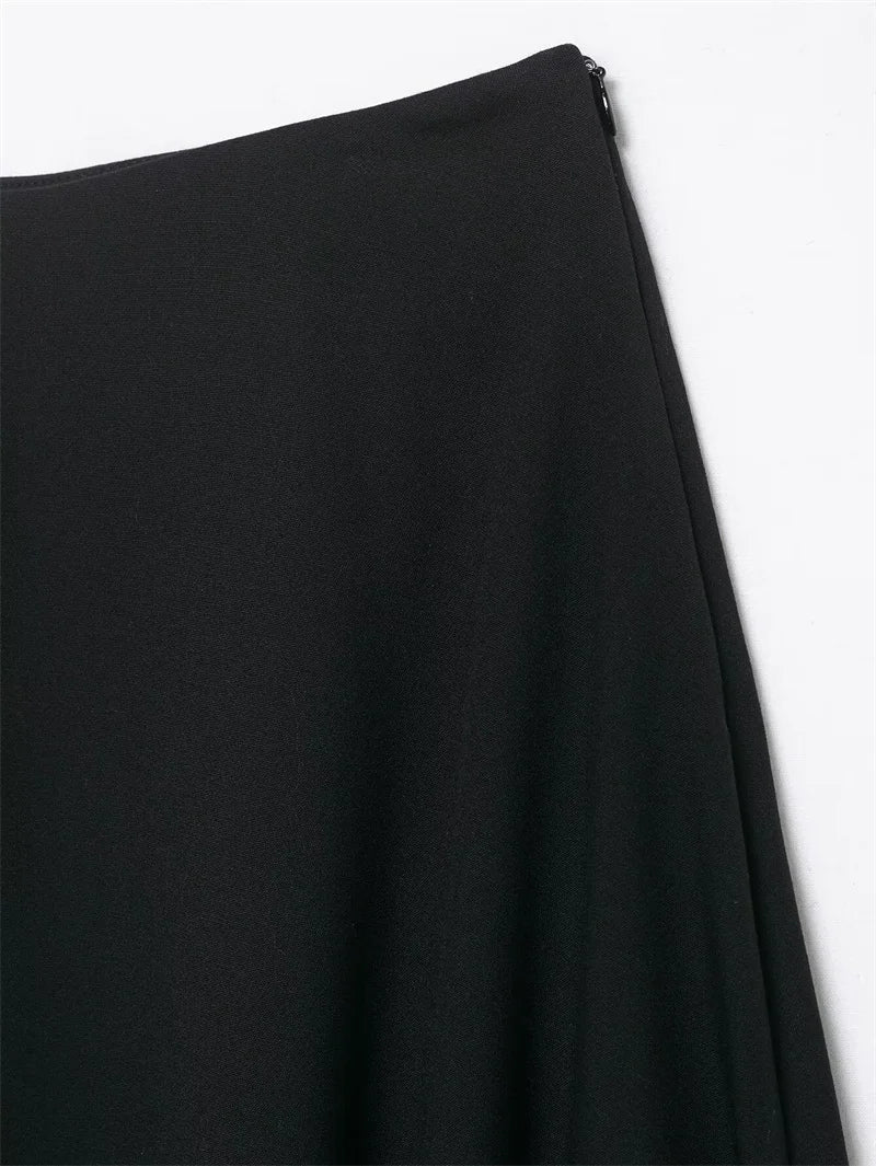 Women’s Skirt 2025 Autumn New Arrival Solid Color Satin Texture Asymmetric Hem Lace Trim Skirt Elegant and Fashionable