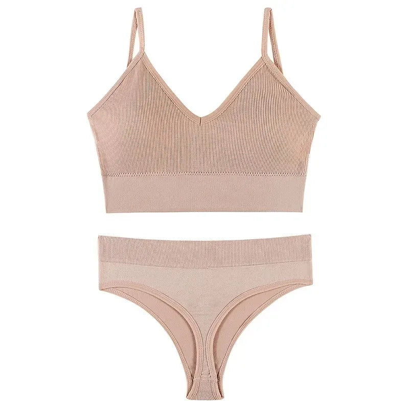 Women Underwear Set Wireless Lingerie Panties Bra Sexy G-String Seamless Tank Crop Top Brassiere New