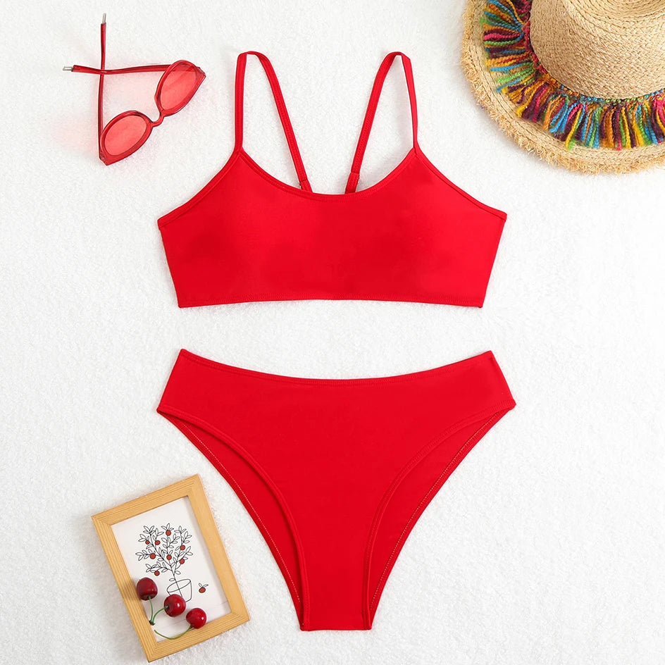 Sexy Woman Swimsuits 2025 Summer Swimwear Women's Bikinis for Female Two Pieces Beach Wear Solid Color Bikinis Set Bathing Suit