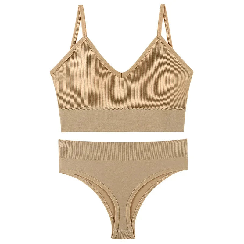 Women Underwear Set Wireless Lingerie Panties Bra Sexy G-String Seamless Tank Crop Top Brassiere New