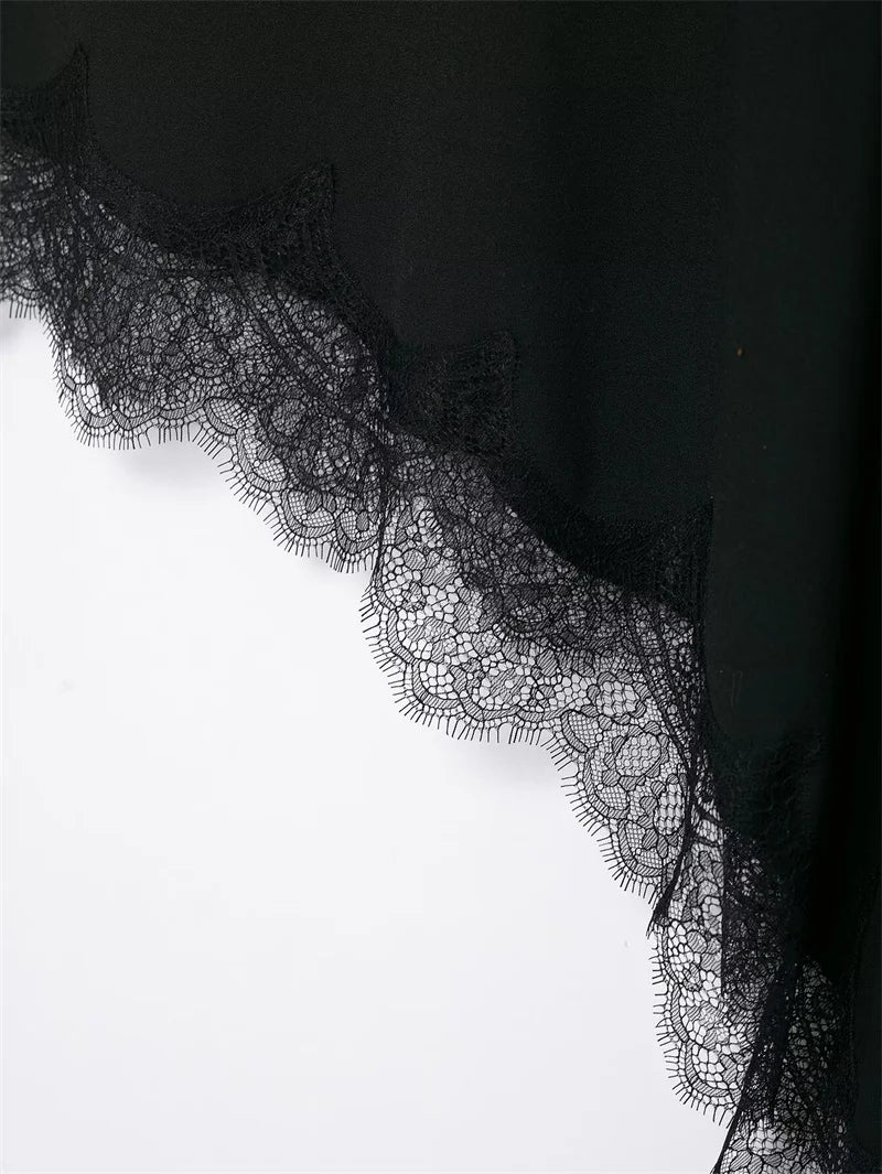 Women’s Skirt 2025 Autumn New Arrival Solid Color Satin Texture Asymmetric Hem Lace Trim Skirt Elegant and Fashionable