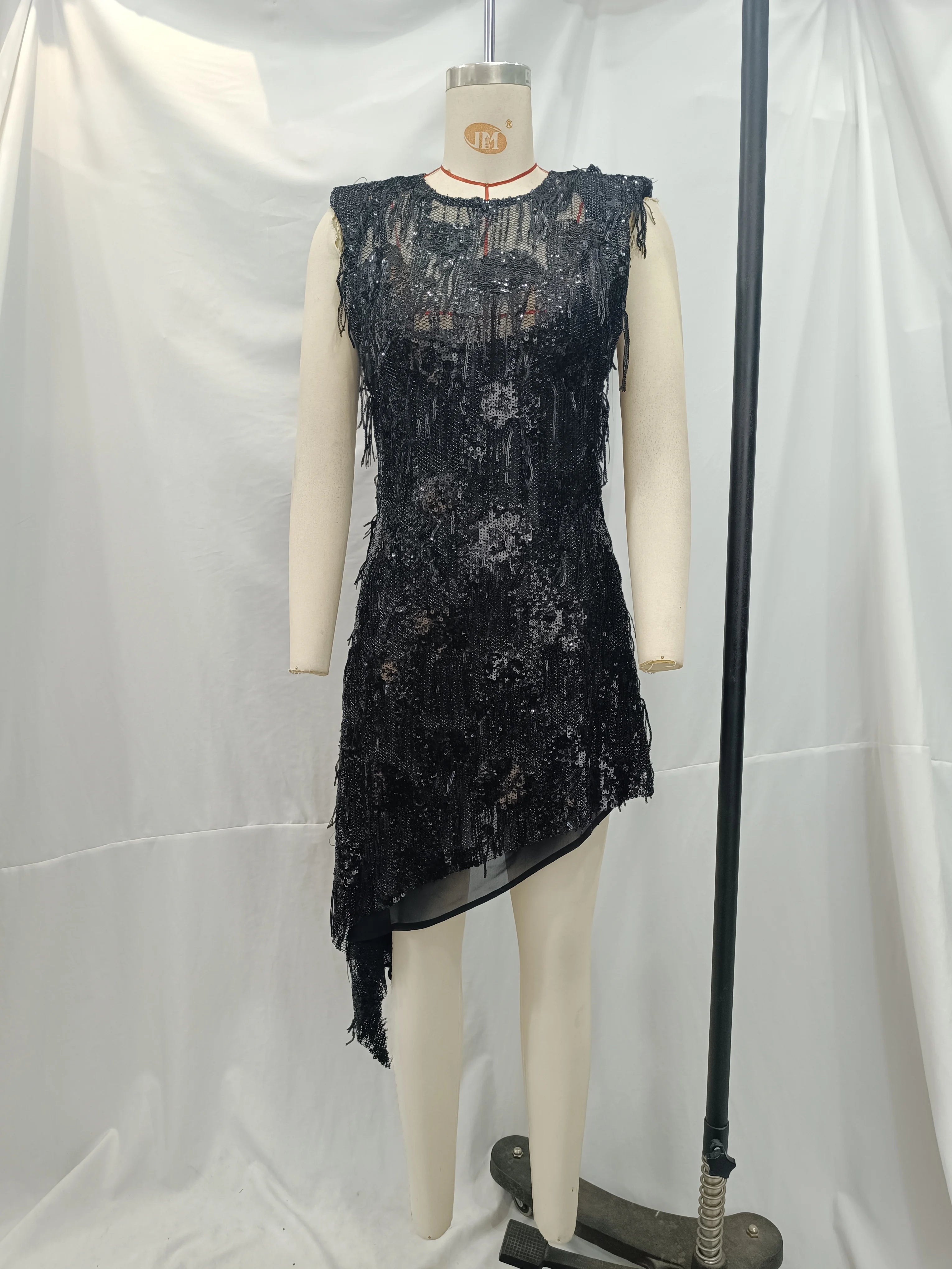 Women's Dresses Female Clothing Evening Dress Sleeveless Sequin Dress Sexy Mini Dresses Fringe Hem Gown Trendy Party Clothes