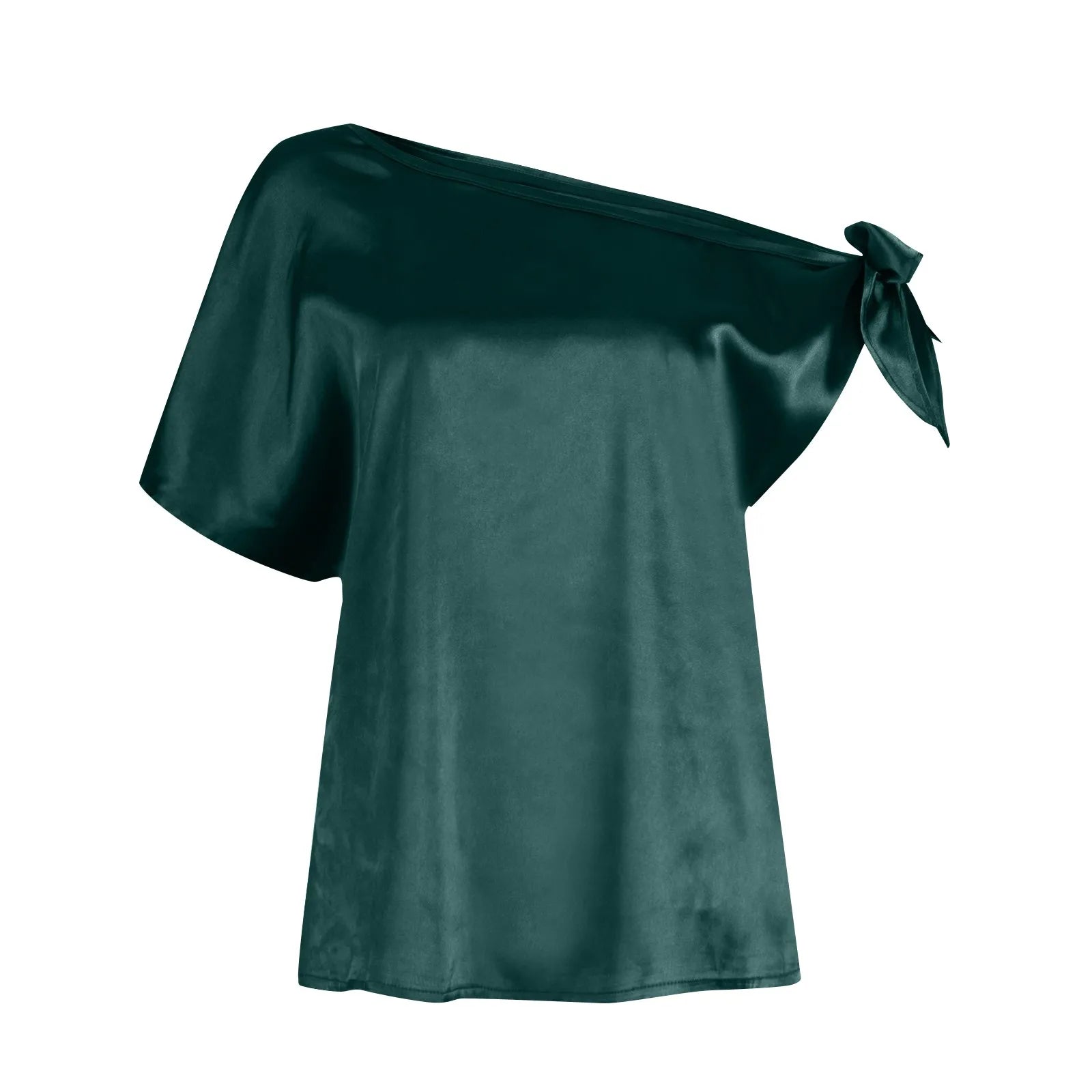 Womens Tops 2024 Pullover Fashionable And Sexy Women'S Solid Color Satin Pullover One-Shoulder Sleeveless Top топ летний