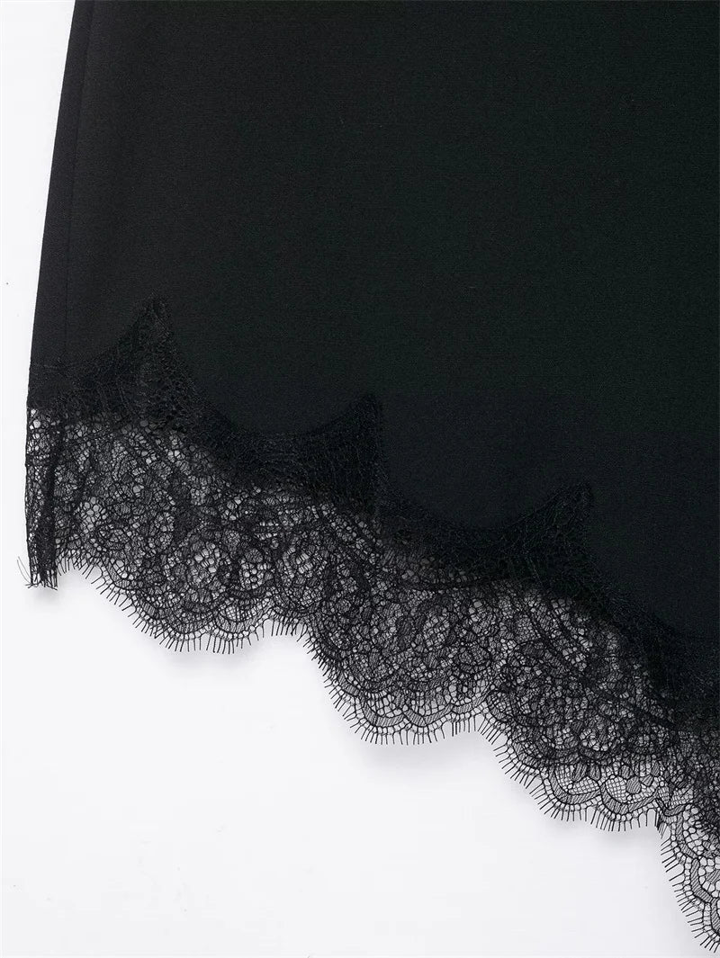 Women’s Skirt 2025 Autumn New Arrival Solid Color Satin Texture Asymmetric Hem Lace Trim Skirt Elegant and Fashionable