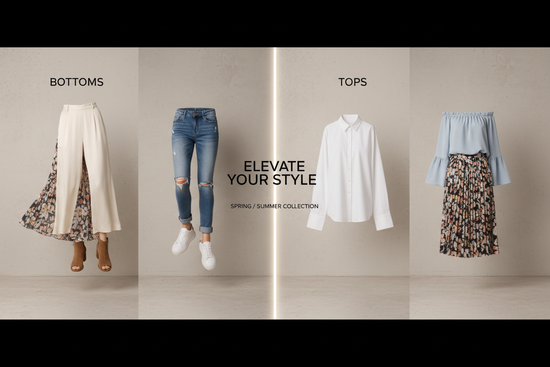 a banner focused o bottoms ad top wears